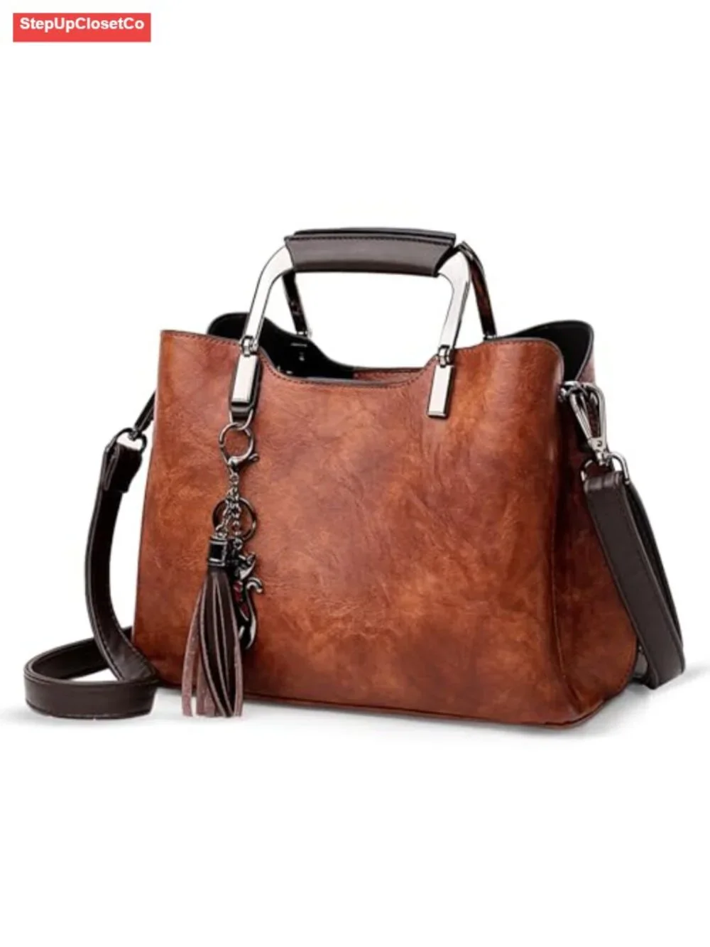 Vegan Leather Satchel Purse, Top Handle, Crossbody